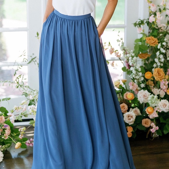 Revelry Bridesmaid Clara Chiffon Skirt - Dusty Blue - Picture 1 of 3